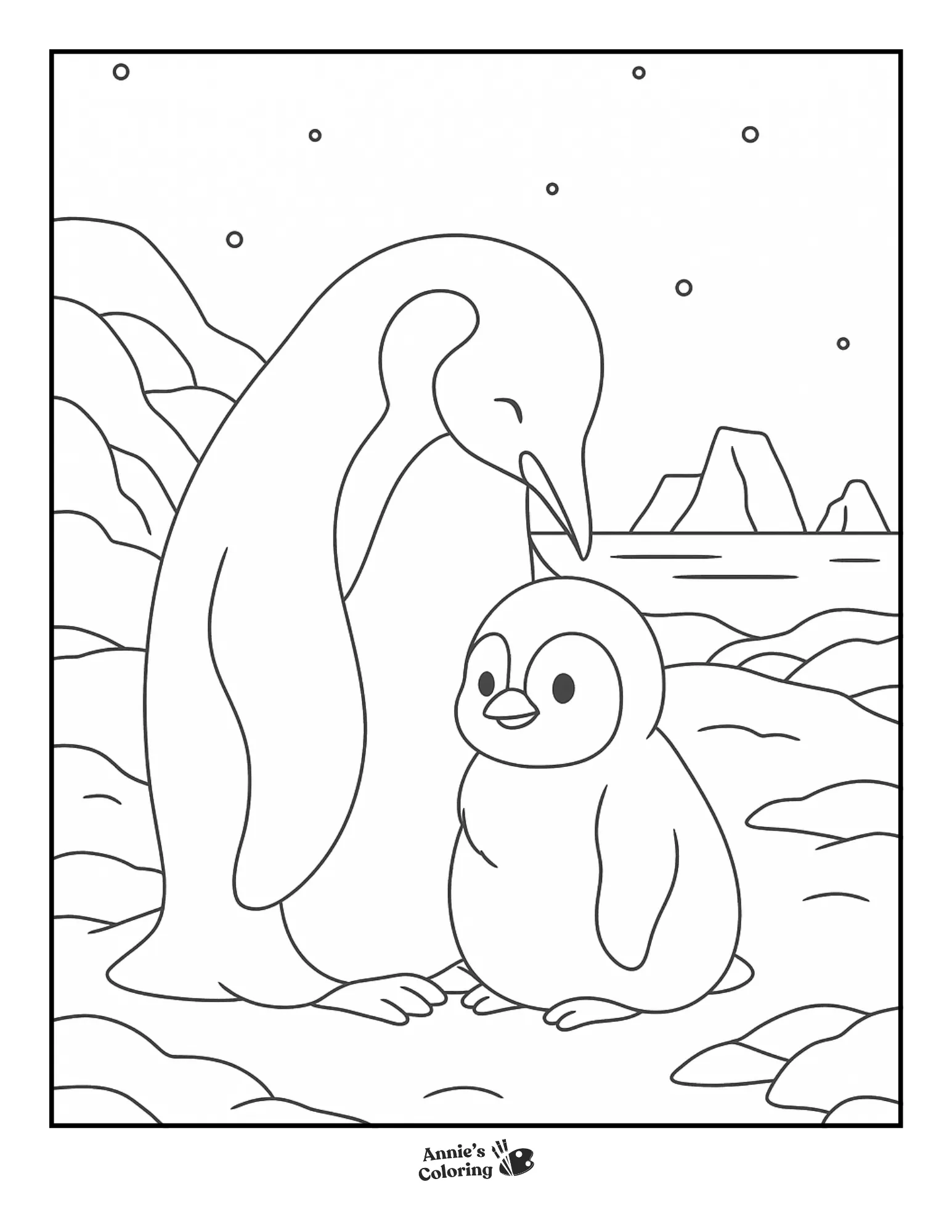 A mother penguin with her chick.