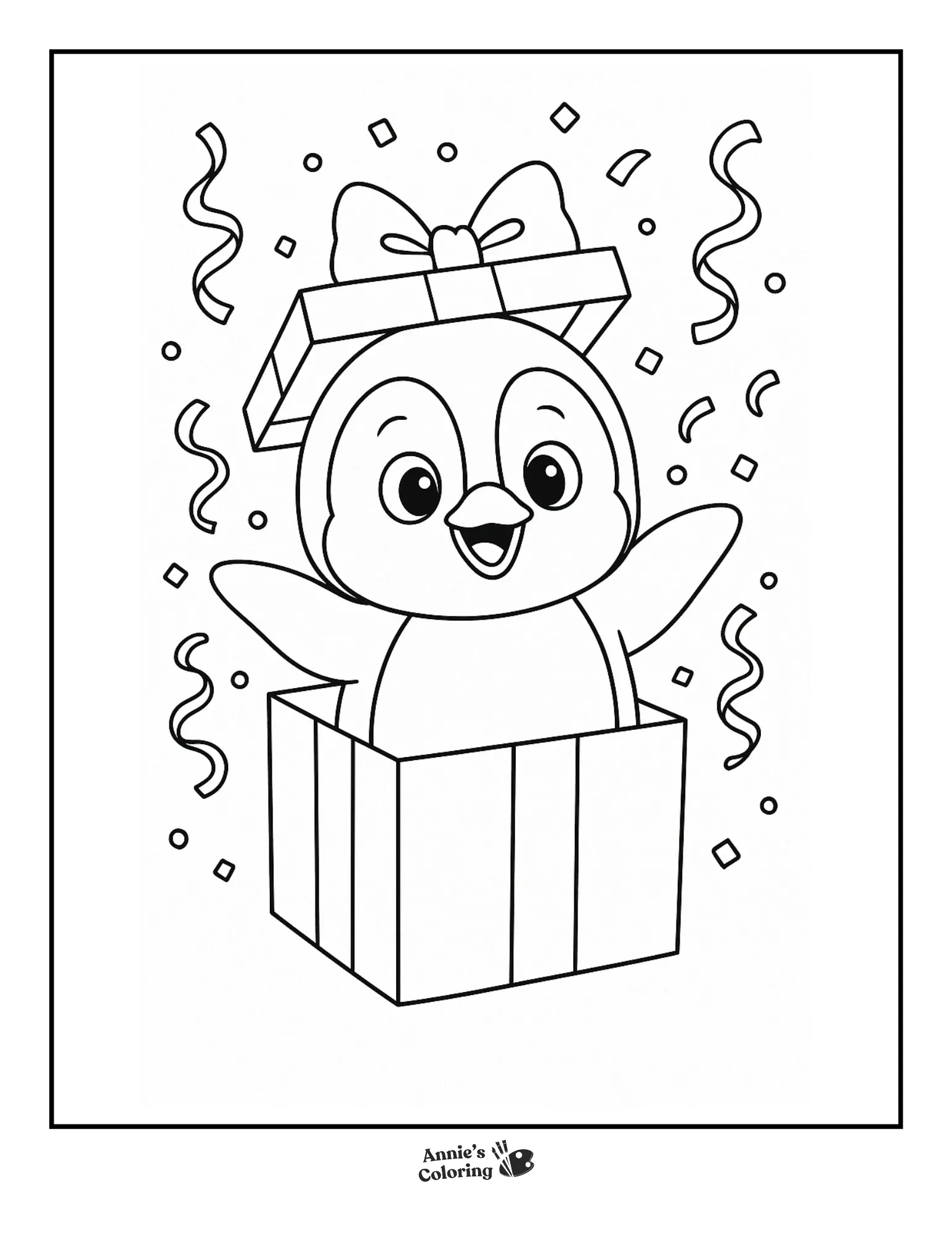 A penguin happily holding a gift.