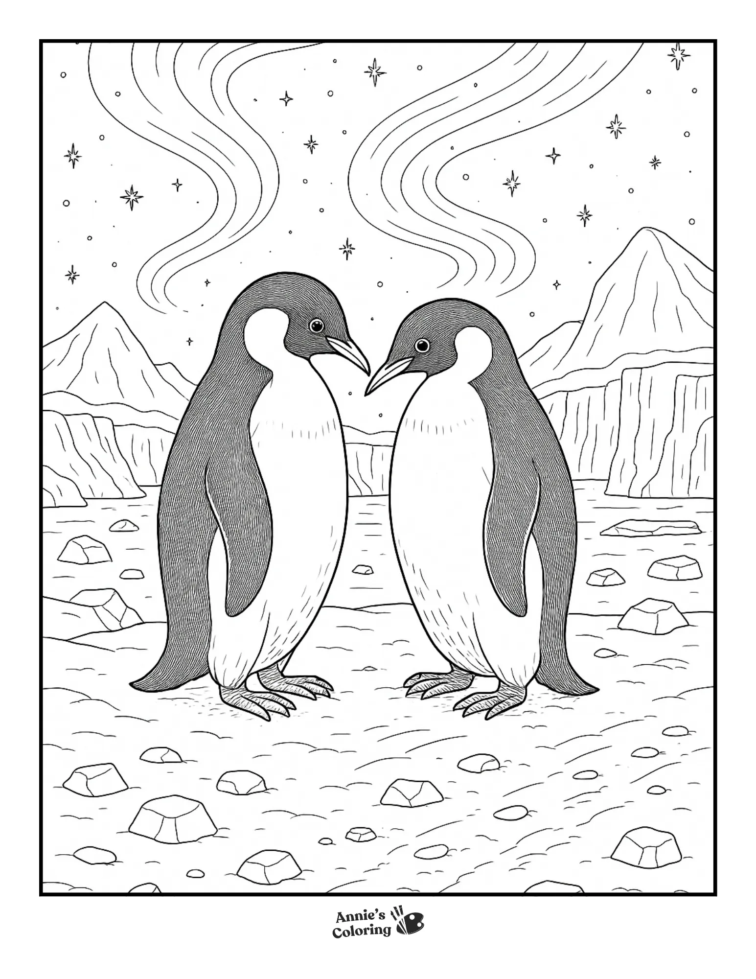 Two realistic penguins standing together.