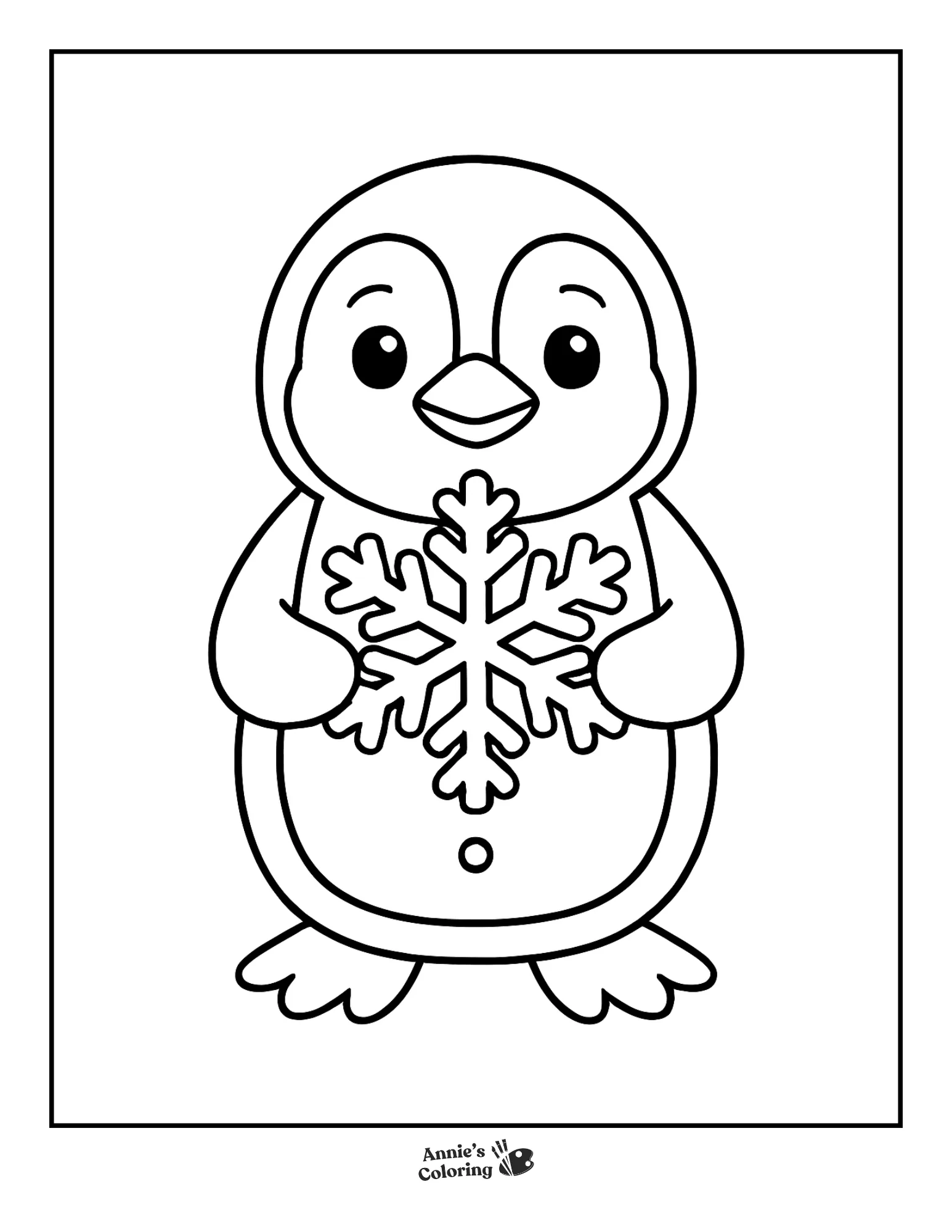 A penguin with snowflakes falling around.