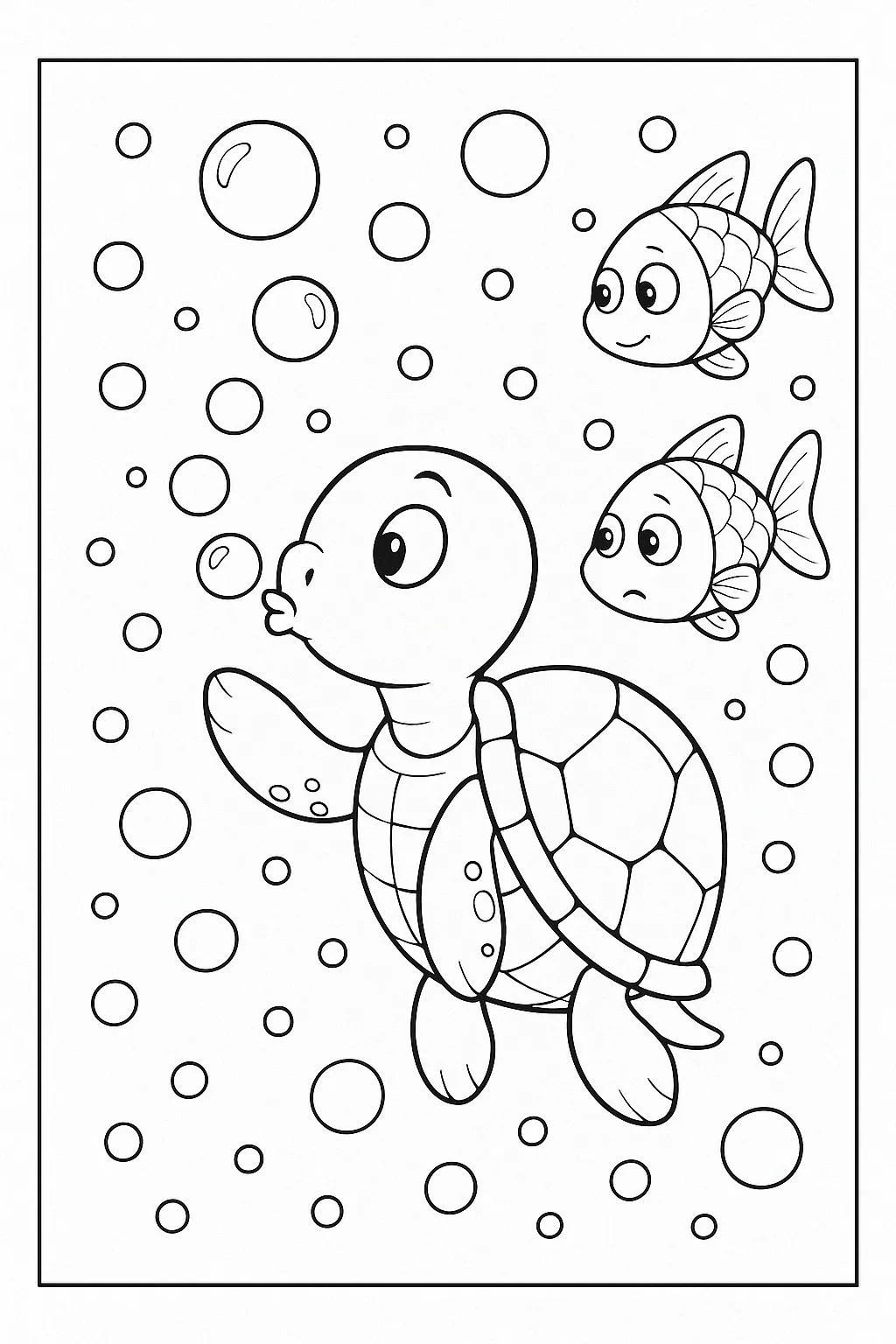 A turtle blowing bubbles happily.