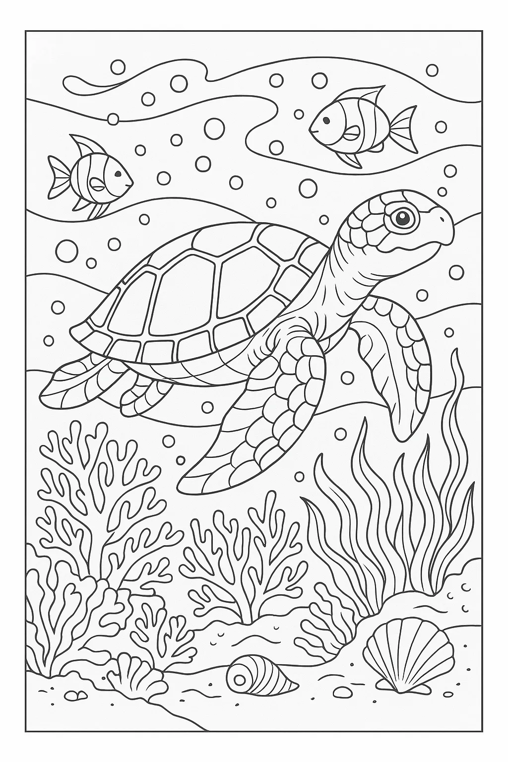 A realistic turtle swimming through the sea.