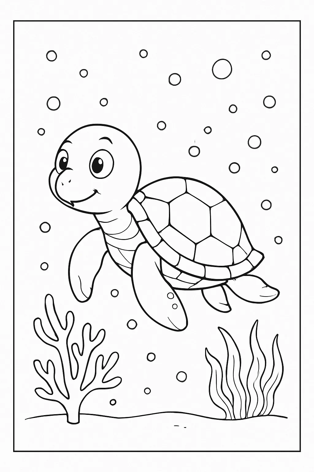 A simple turtle swimming with a happy face.