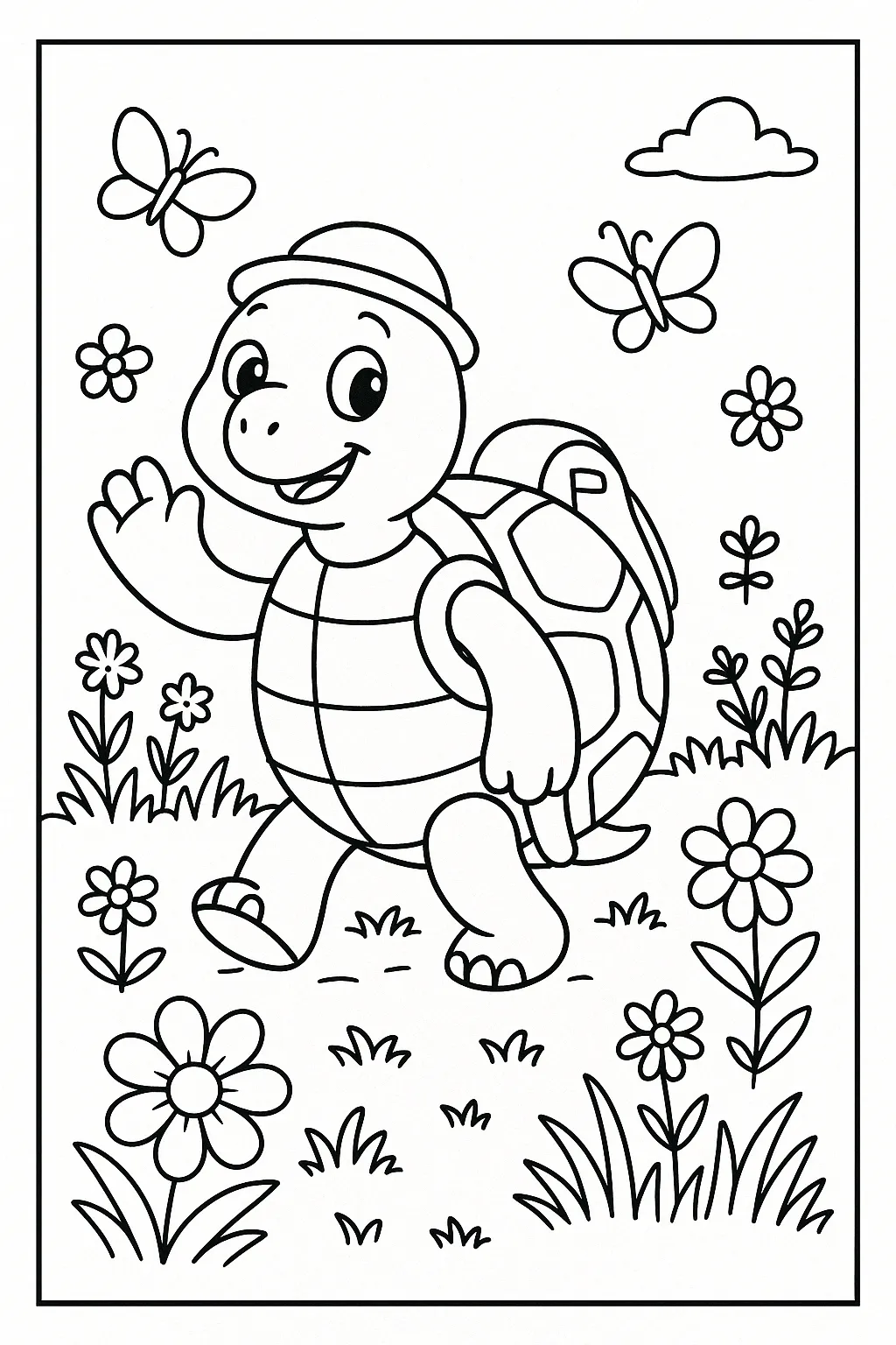 A cartoon turtle walking with a smile.